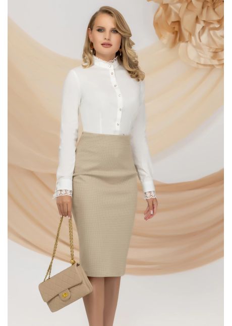Fusta office bej midi pretty girl conica cu imprimeu pepit