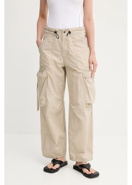 G star pantaloni din bumbac culoarea bej drept high waist d26433 c973