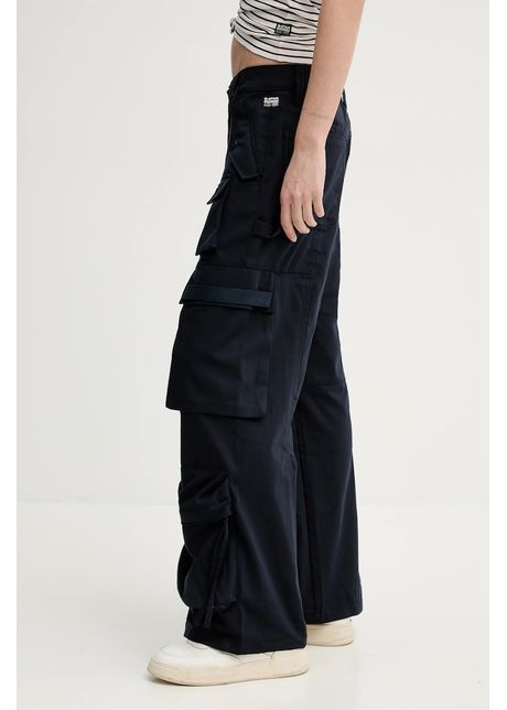 G star pantaloni din l n femei culoarea bleumarin fason cargo high waist d26034 d401