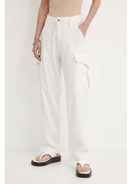 G star pantaloni femei culoarea bej drept high waist d24598 d454