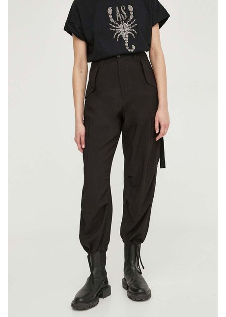 G star pantaloni femei culoarea negru fason cargo high waist