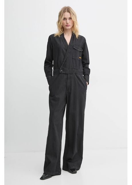 G star salopet jeans culoarea negru bumbac cu decolteu in v d25317 d540