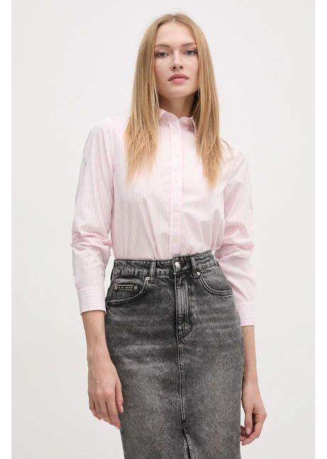 Gant camasa din bumbac femei culoarea roz cu guler clasic regular