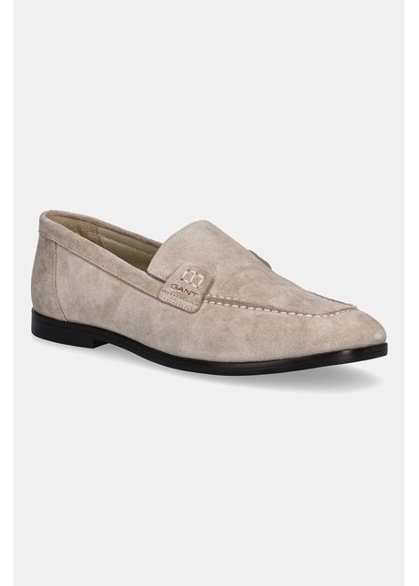 Gant mocasini din piele ntoars gimble culoarea bej cu toc plat 30573865 g11