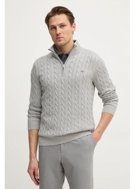 Gant pulover de bumbac culoarea gri light cu turtleneck 8050603
