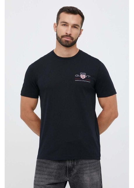 Gant tricou din bumbac culoarea negru cu imprimeu