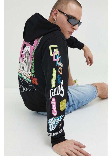 Gcds hanorac de bumbac barbati culoarea negru cu glug modelator