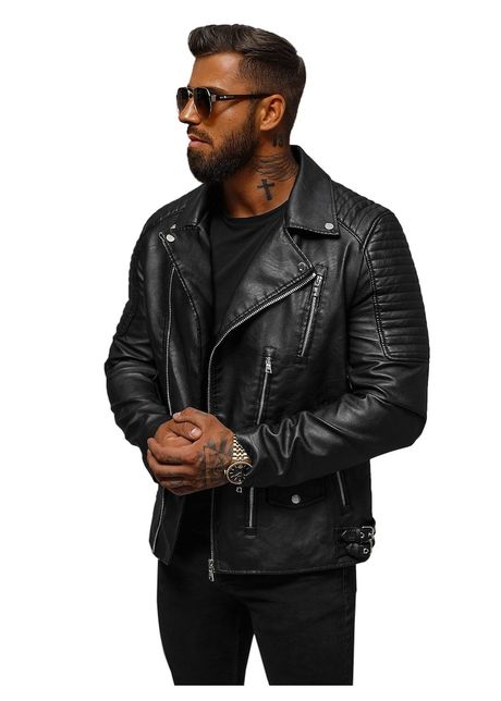 Geaca de piele barbati neagra js 11z8026