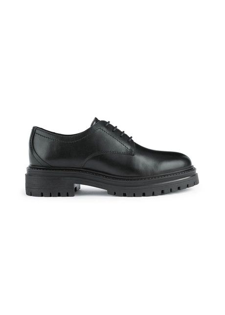 Geox pantofi de piele iridea femei culoarea negru cu toc plat