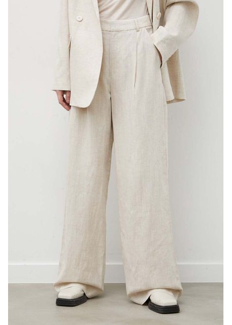 Gestuz pantaloni din amestec de in culoarea bej lat high waist 10908814