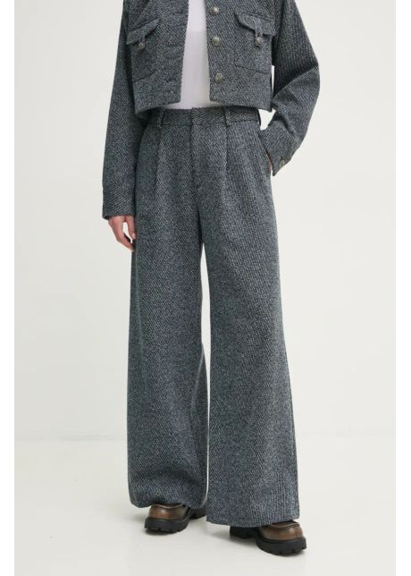 Gestuz pantaloni femei culoarea gri lat high waist 10909730