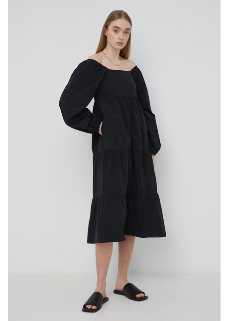 Gestuz rochie culoarea negru midi evazati