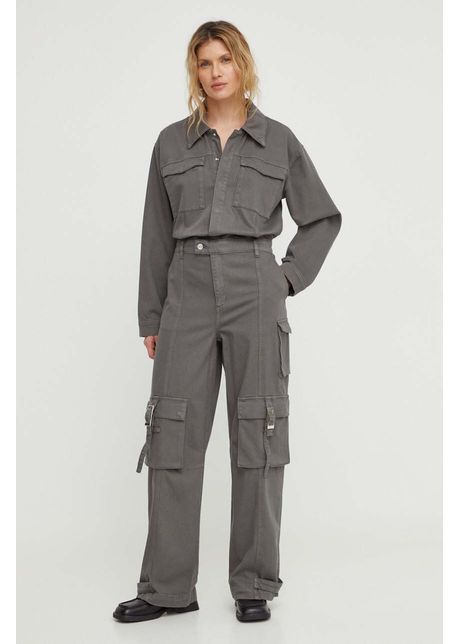 Gestuz salopet jeans culoarea gri cu guler 10908721