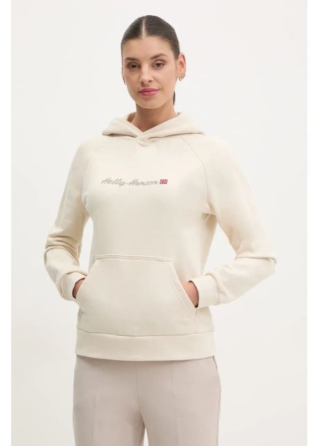Helly hansen bluza femei culoarea bej cu glug cu imprimeu 54239