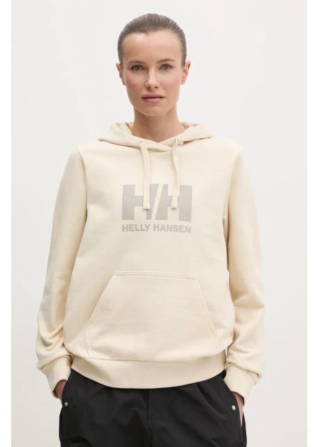 Helly hansen hanorac de bumbac hh logo 2 0 femei culoarea bej cu glug cu imprimeu 34460