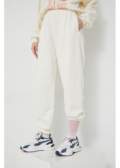 Hollister co pantaloni de trening femei culoarea bej neted