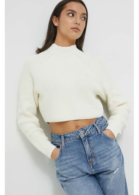 Hollister co pulover femei culoarea alb cu turtleneck