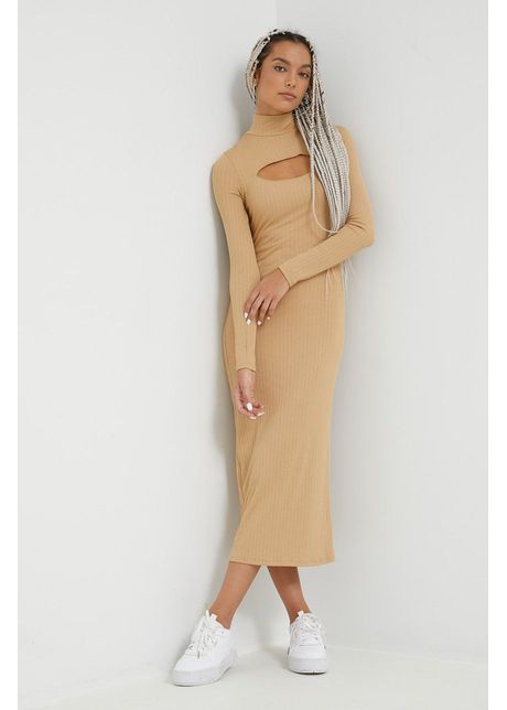 Hollister co rochie culoarea bej midi mulata