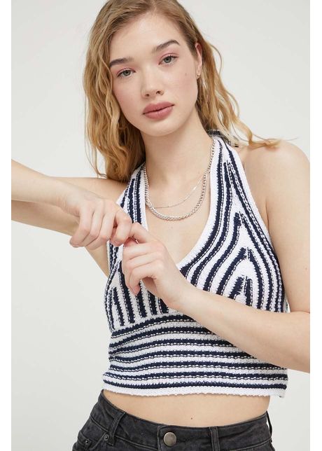 Hollister Co. top din bumbac culoarea albastru marin