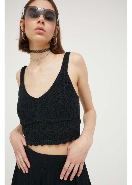 Hollister co top din bumbac culoarea negru
