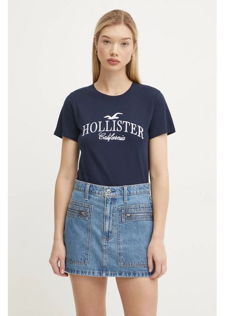 Hollister Co. tricou din bumbac femei, culoarea albastru marin, KI357-4017