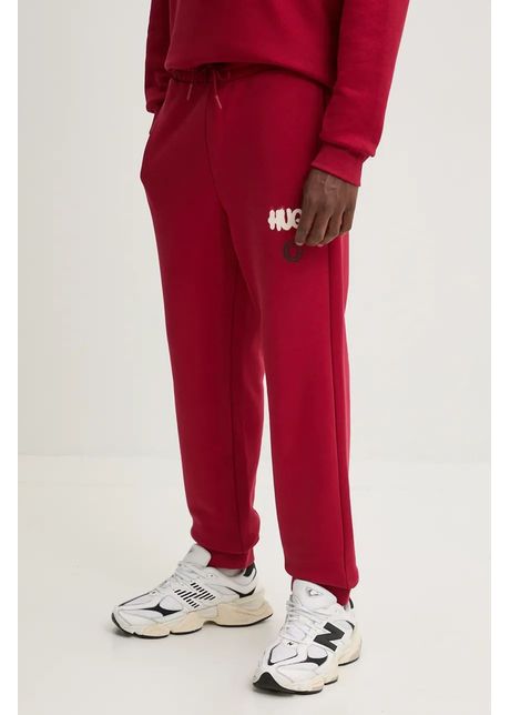 Hugo blue pantaloni de trening din bumbac culoarea bordo cu imprimeu 50532303