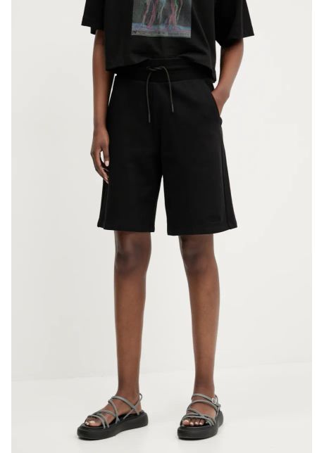 Hugo blue pantaloni scurti din bumbac femei culoarea negru high waist 50540914