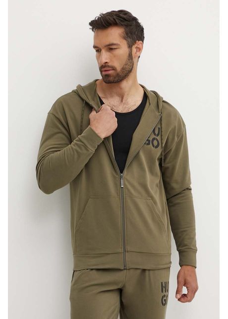 Hugo bluza barbati culoarea verde cu glug cu imprimeu 50520457