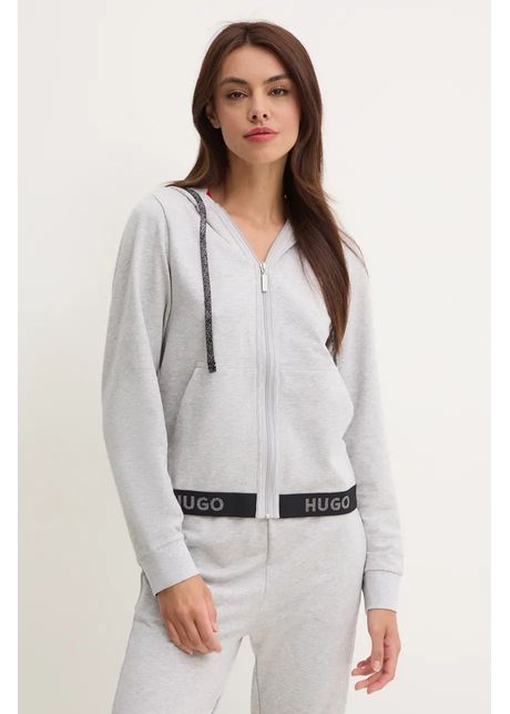 Hugo bluza femei culoarea gri cu glug neted