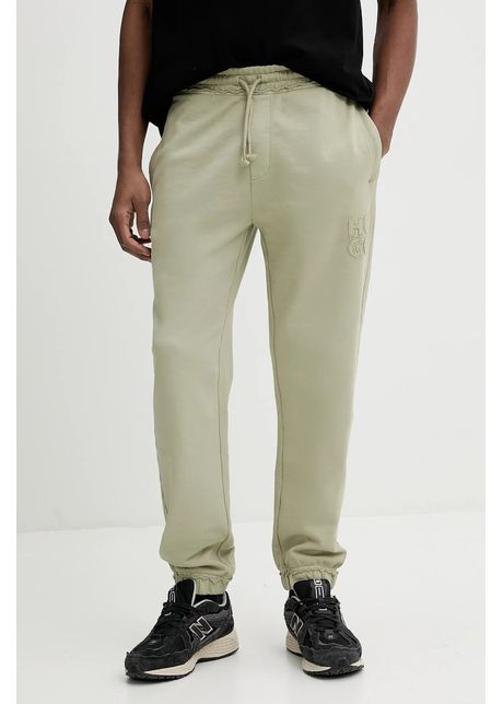 Hugo pantaloni de trening din bumbac barbati culoarea verde cu imprimeu 50535287