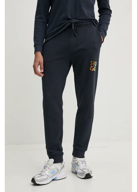 Hugo pantaloni de trening din bumbac culoarea albastru marin cu imprimeu 50522127