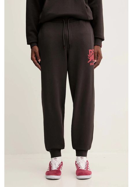 HUGO pantaloni de trening din bumbac culoarea maro, cu imprimeu, 50549309