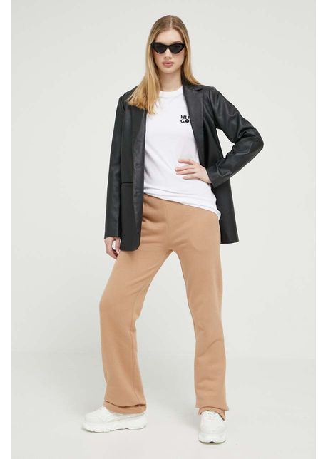 Hugo pantaloni de trening din bumbac culoarea maro neted