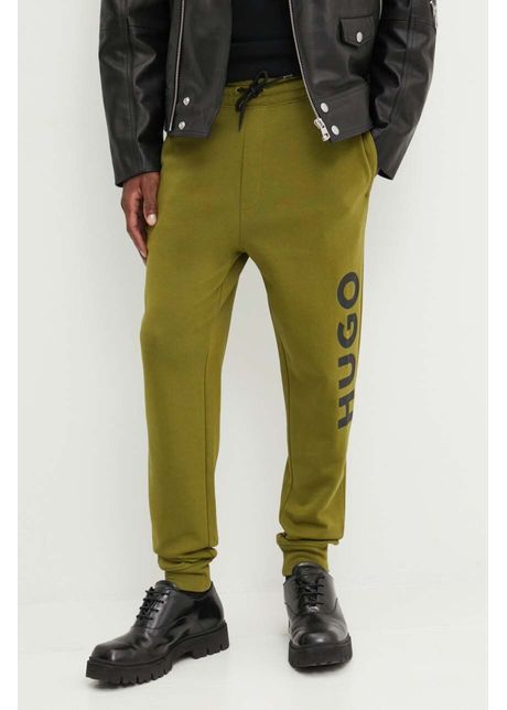 Hugo pantaloni de trening din bumbac culoarea verde cu imprimeu