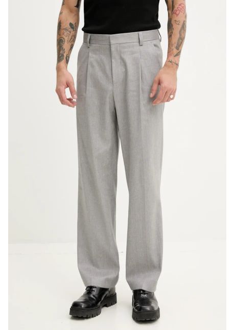 Hugo pantaloni din amestec de in barbati culoarea gri drept 50538144