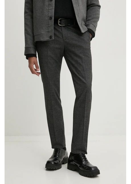 Hugo pantaloni din l n culoarea gri cu fason chinos 50527819