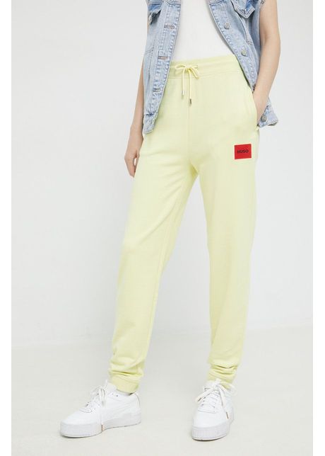 Hugo pantaloni femei culoarea galben uni 50455983