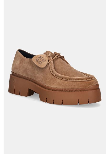 HUGO pantofi de piele întoarsă Kris culoarea maro, cu platforma, 50552698