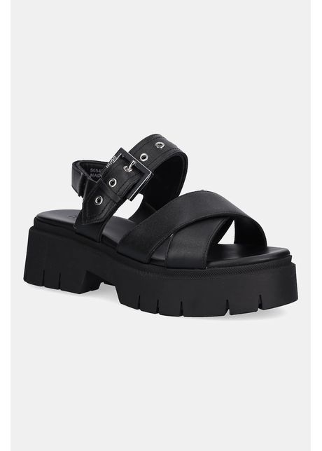 HUGO sandale de piele Kris femei, culoarea negru, cu platforma, 50542072