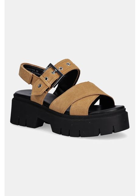 HUGO sandale din piele întoarsă Kris femei, culoarea maro, cu platforma, 50541753