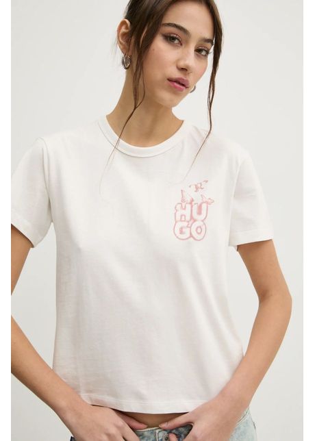 Hugo tricou din bumbac femei culoarea bej 50534246