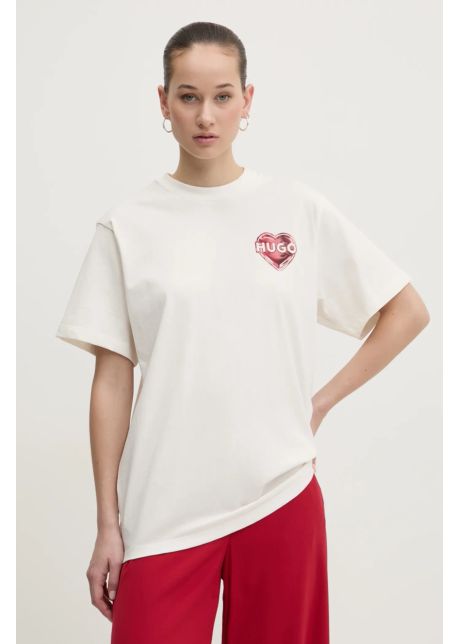 Hugo tricou din bumbac femei culoarea bej 50534545