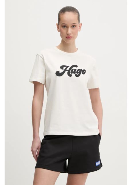 Hugo tricou din bumbac femei culoarea bej 50539101