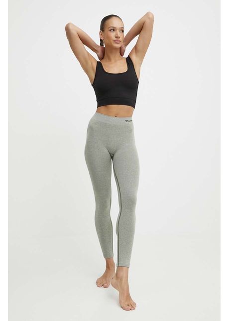 Hummel jambiere de yoga culoarea verde cu imprimeu 210496