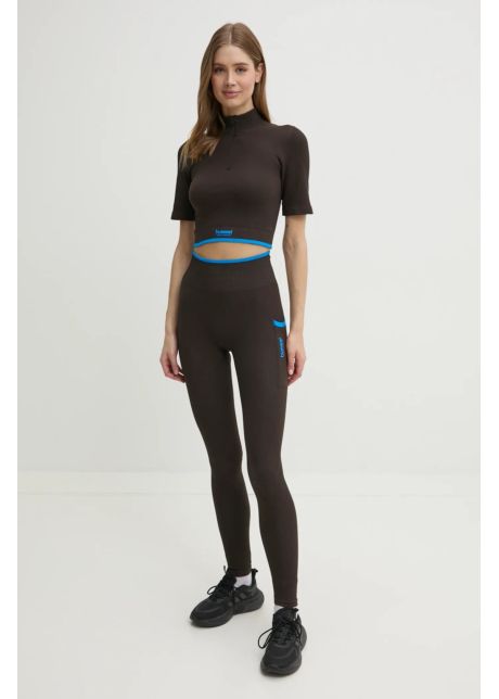 Hummel leggins de antrenament culoarea maro cu imprimeu 227629