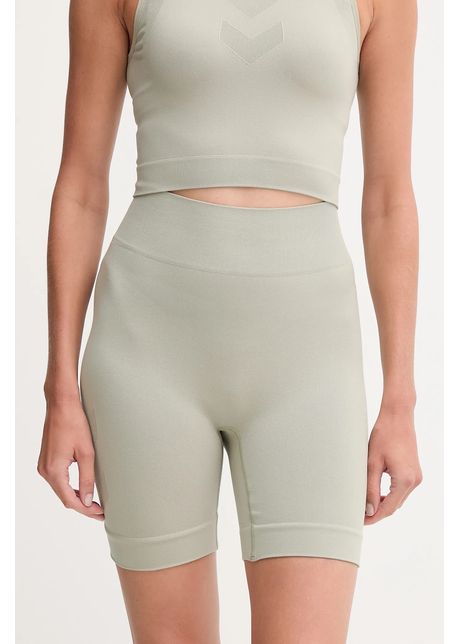 Hummel pantaloni scurți de antrenament culoarea verde, uni, high waist, 230078