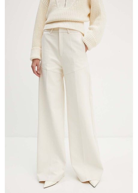Iro pantaloni de bumbac culoarea bej drept high waist wp23kalany