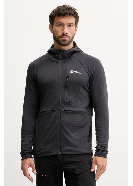 Jack Wolfskin bluză KOLBENBERG culoarea negru, cu glugă, uni, A63966