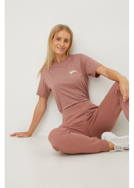 Jack wolfskin pantaloni de trening din bumbac femei culoarea roz neted