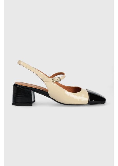 Jonak pantofi de piele doumy vernis culoarea bej cu toc drept cu toc deschis 3400169